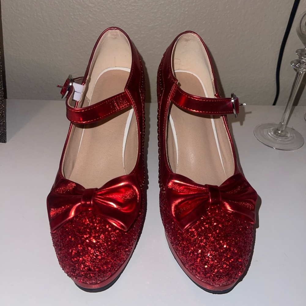 Red Glitter Heels with Bow